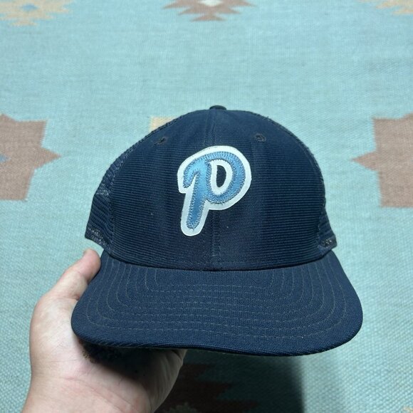 Vintage 80s trucker hat mesh cap new era Philadelphia Phillies P logo blue snap - Picture 2 of 9
